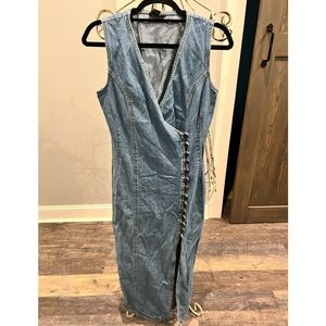 Vintage SWITCH USA Button Down Denim 90s Dress with tie up back